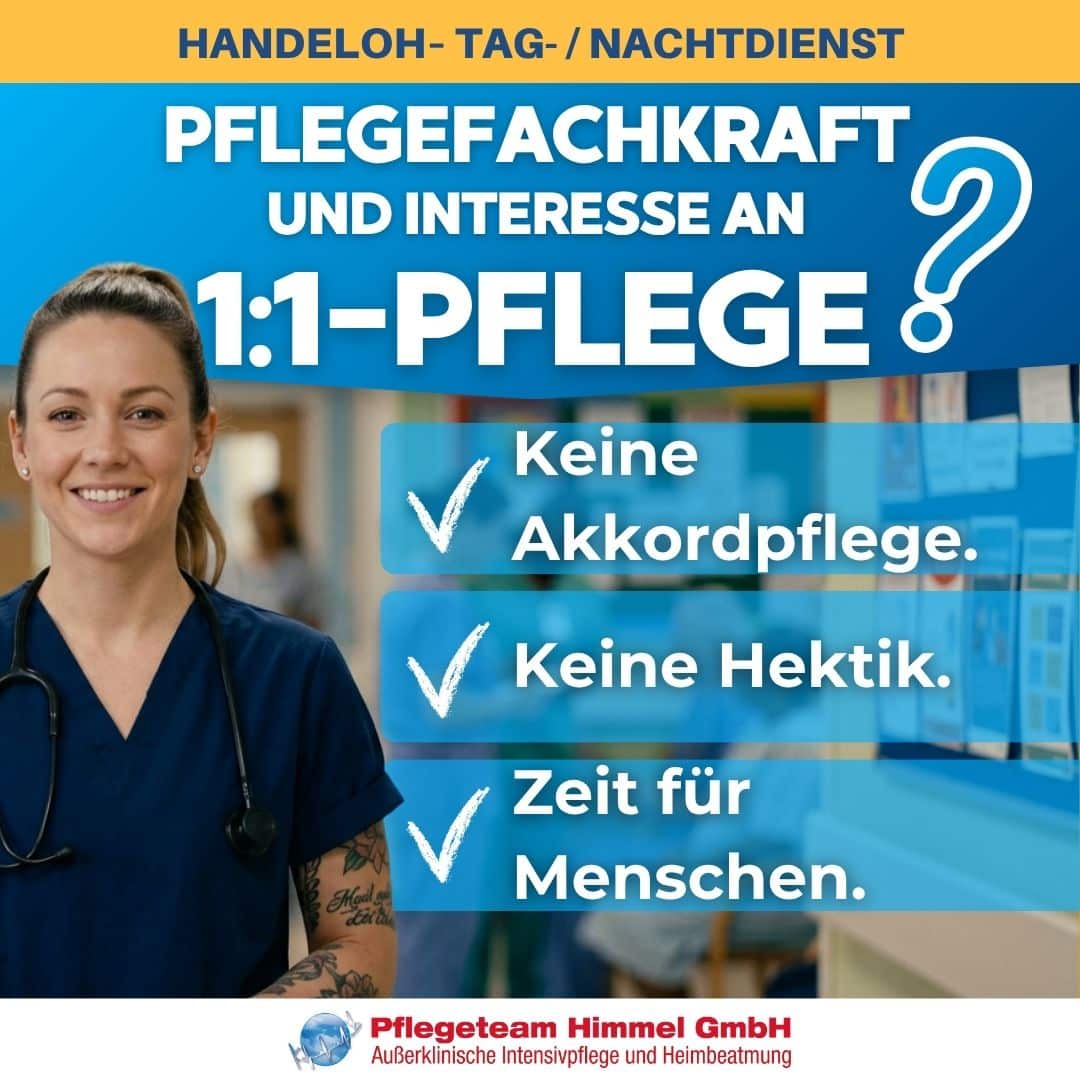 Pflegefachkraft Intensivpflege Handeloh: Stellenanzeige Pflegeteam Himmel für 1:1-Pflege im Tag- und Nachtdienst.