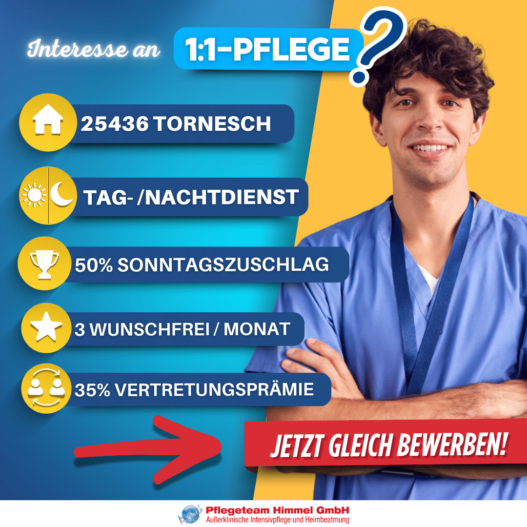Pflegejob 25436 Tornesch: Krankenpfleger/Altenpfleger für Tag- u/o Nachtdienst gesucht, Vollzeit/Teilzeit - Pflegeteam Himmel Intensivpflege