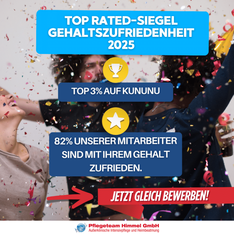 Faire Bezahlung Pflege - Pflegeteam Himmel Top Rated-Siegel Kununu 2025 Logo von Pflegeteam Himmel GmbH - Au&szlig;erklinische Intensivpflege und Heimbeatmung.