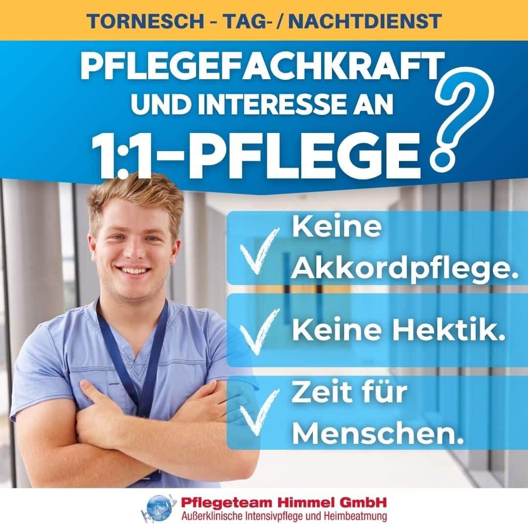 Pflegefachkraft Intensivpflege Tornesch: Stellenanzeige Pflegeteam Himmel f&uuml;r 1:1-Pflege im Tag- und Nachtdienst.