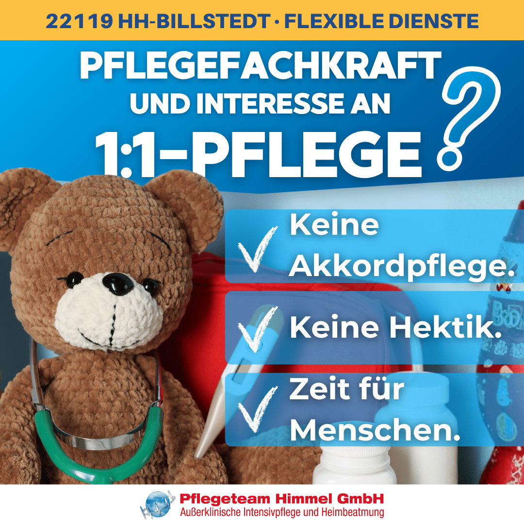 Pflegefachkraft Kinderintensivpflege Hamburg Billstedt: Stellenanzeige Pflegeteam Himmel für 1:1-Pflege