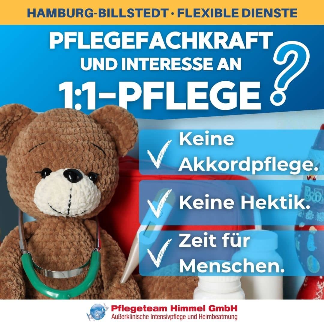 Pflegefachkraft Kinderintensivpflege Hamburg Billstedt: Stellenanzeige Pflegeteam Himmel f&uuml;r 1:1-Pflege