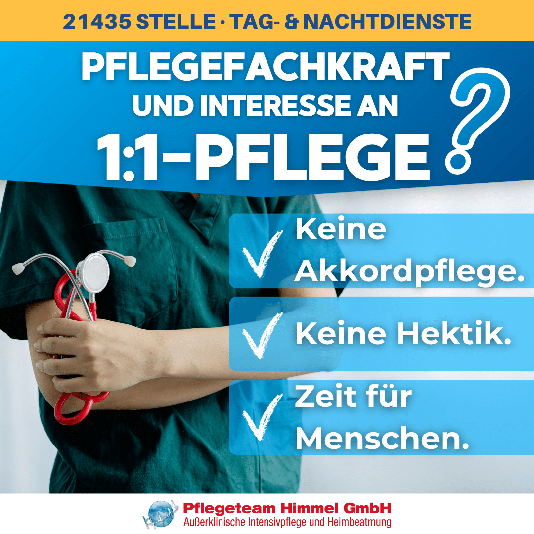 Pflegefachkraft Intensivpflege Stelle: Stellenanzeige Pflegeteam Himmel für 1:1-Pflege im Tag- und Nachtdienst.